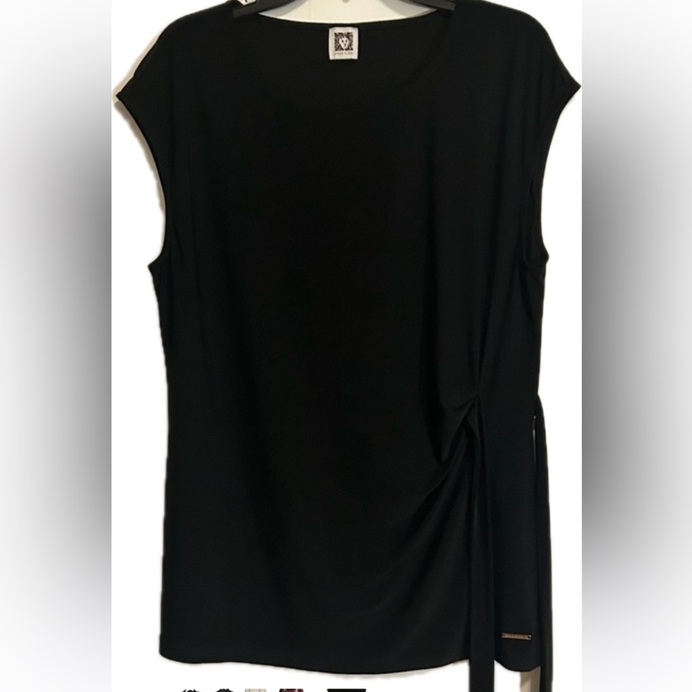 Anne Klein Black Sleeveless Top with Adjustable Waist Tie size Large (no tag)